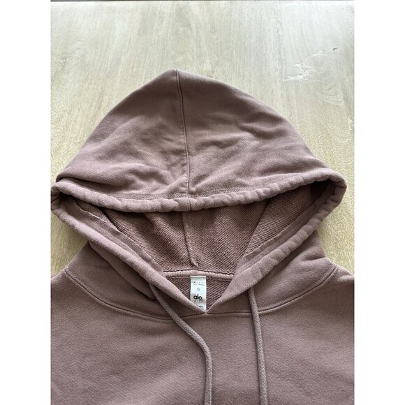 Alo Yoga Box Crop Hoodie Raw Hem in Smoky Quartz Terry Cloth Size Small - Picture 4 of 8
